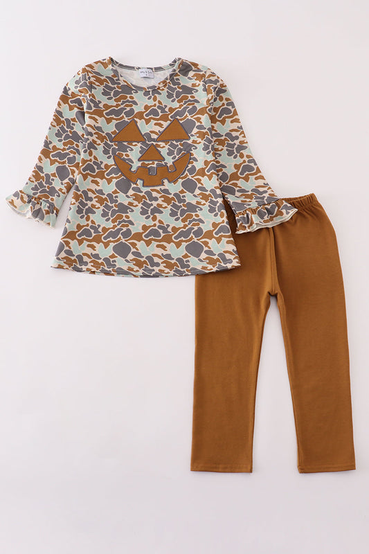 Girls Camo Jack-O-Lantern Appliqué Pants Set