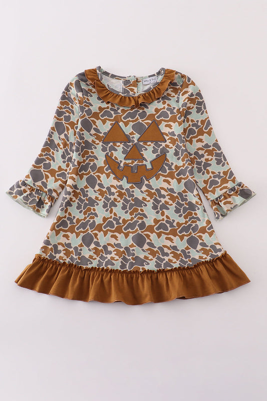 Girls Camo Jack-O-Lantern Appliqué Dress