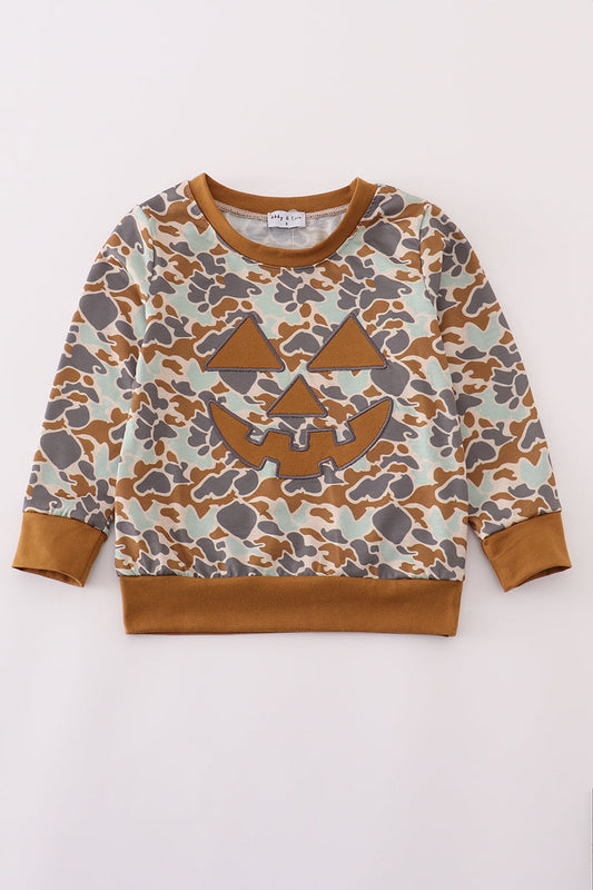 Boys Camo Jack-O-Lantern Appliqué Long Sleeve Top