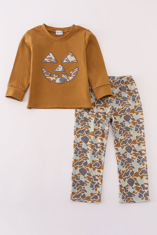 Boys Camo Jack-O-Lantern Appliqué Pants Set