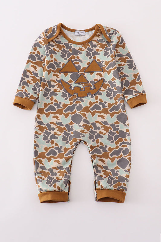 Boys Camo Jack-O-Lantern Appliqué Romper