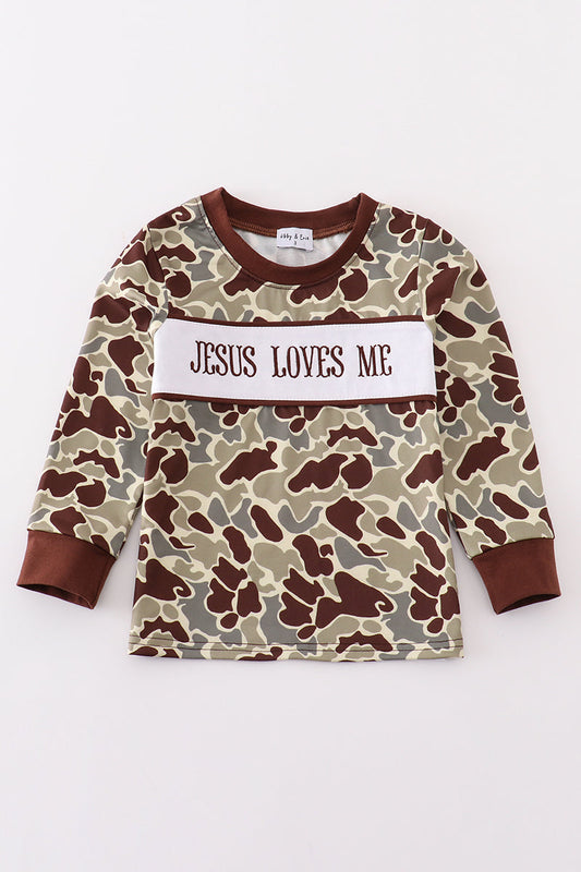 Boys Embroidered Jesus Loves Me Top