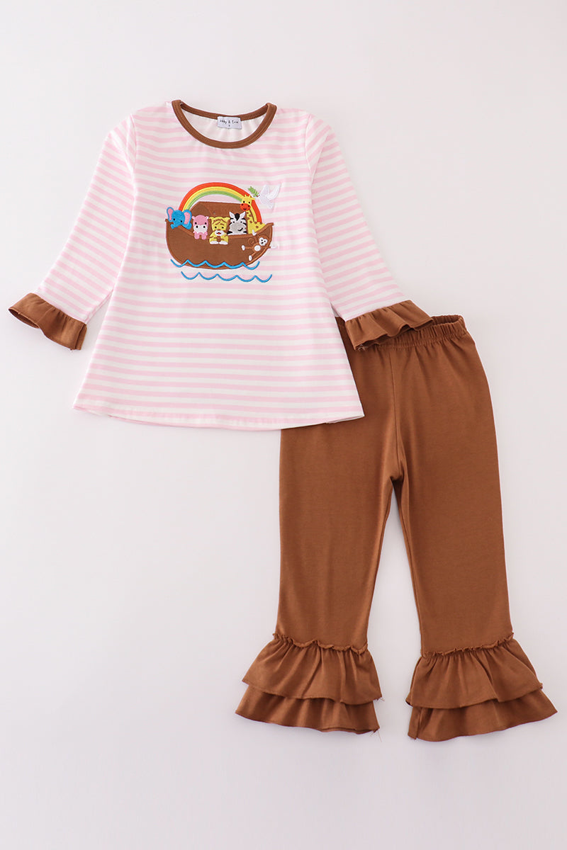 Girls Pink Noah's Ark Appliqué Set