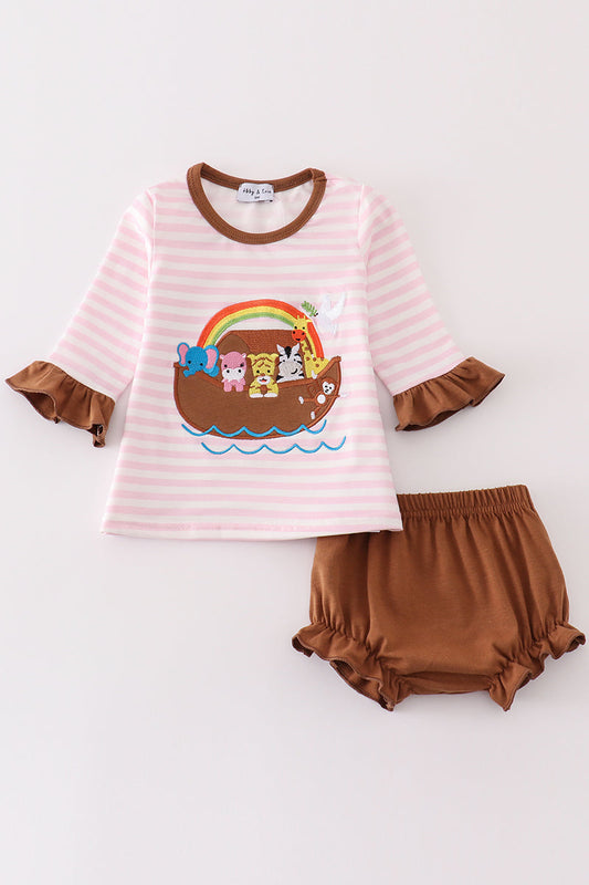 Girls Pink Noah's Ark Appliqué Baby Set