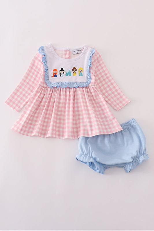 Girls Embroidered Princess Castle Long Sleeve Bloomer Set