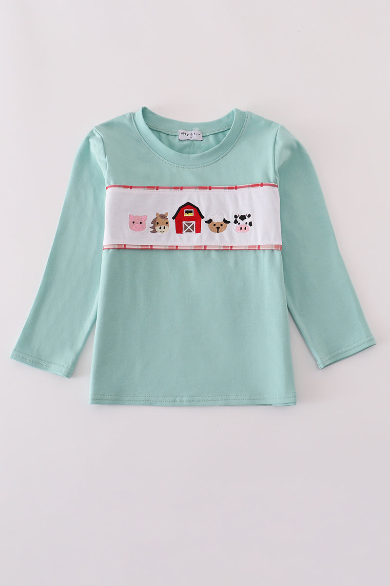 Boys Green Embroidered Farm Top