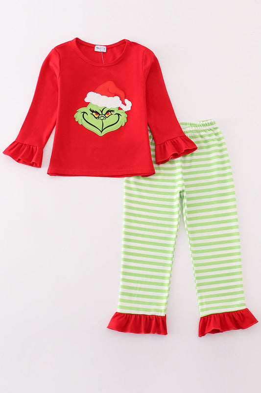 Girls Grinch Appliqué Pajama Set