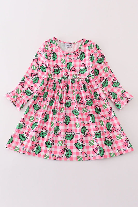 Girls Pink Grinch Print Dress