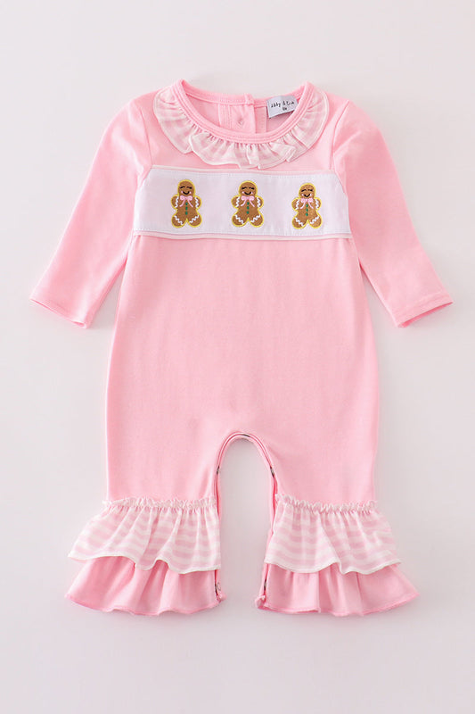 Girls Embroidered Gingerbread Romper