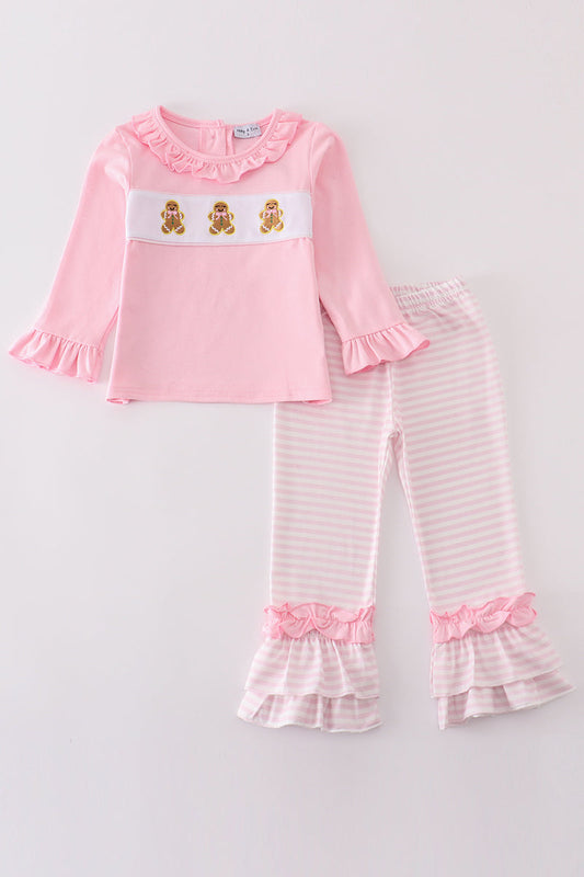 Girls Embroidered Gingerbread Pants Set