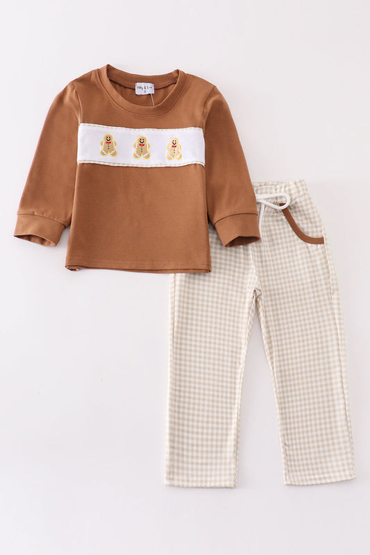 Boys Embroidered Gingerbread Pants Set