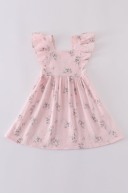 Girls Pink Floral Muslin Dress
