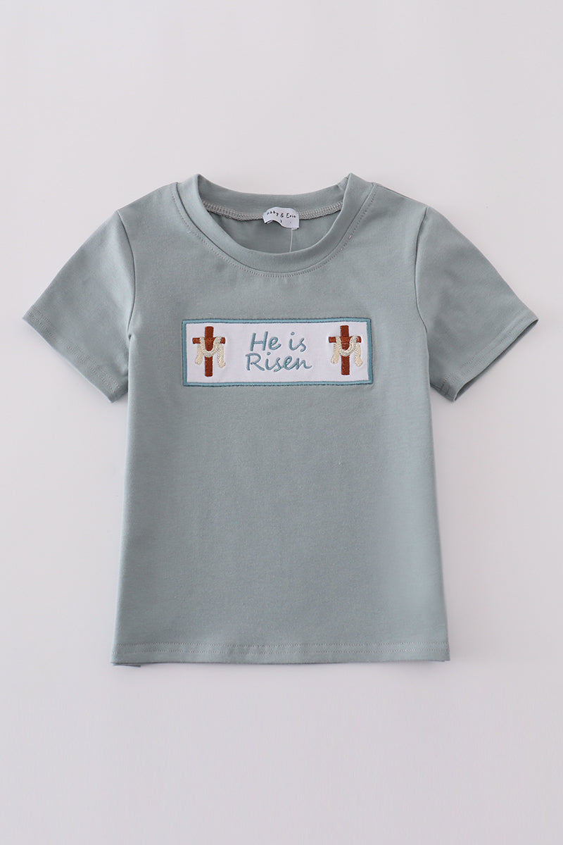 Boys Embroidered He Is Risen Top