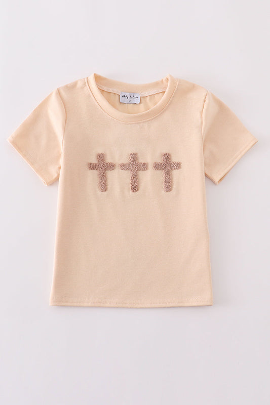 Boys Cream French Knot Cross Top