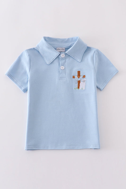Boys Blue Embroidered Cross Polo