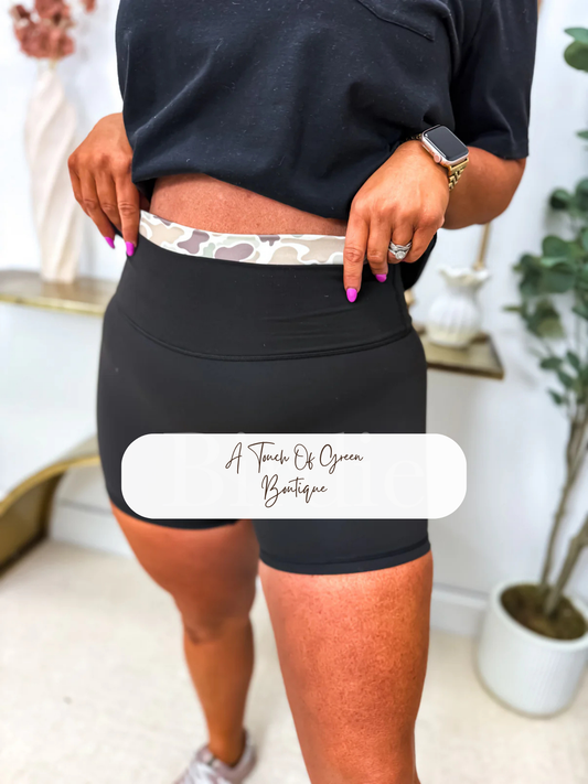 PREORDER Crossover Biker Shorts in Black with Duck Camo