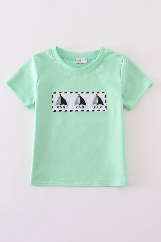 Boys Green Seersucker Sailboat Top