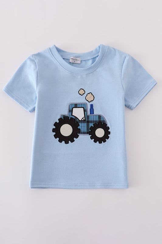 Boys Blue Tractor Appliqué Top