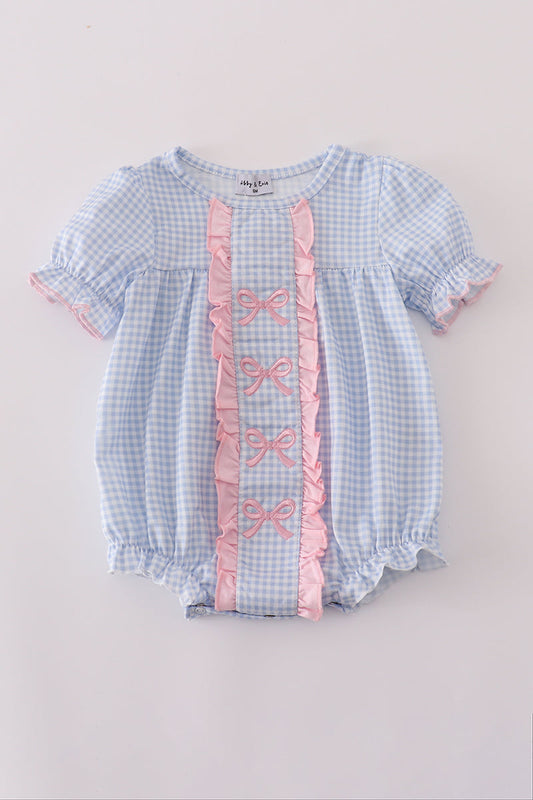 Girls Embroidered Pink & Blue Bow Bubble