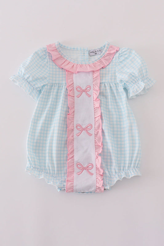 Girls Embroidered Pink & Aqua Bow Bubble