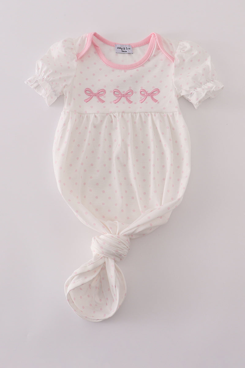 Girls Embroidered Pink Bow Dot Gown