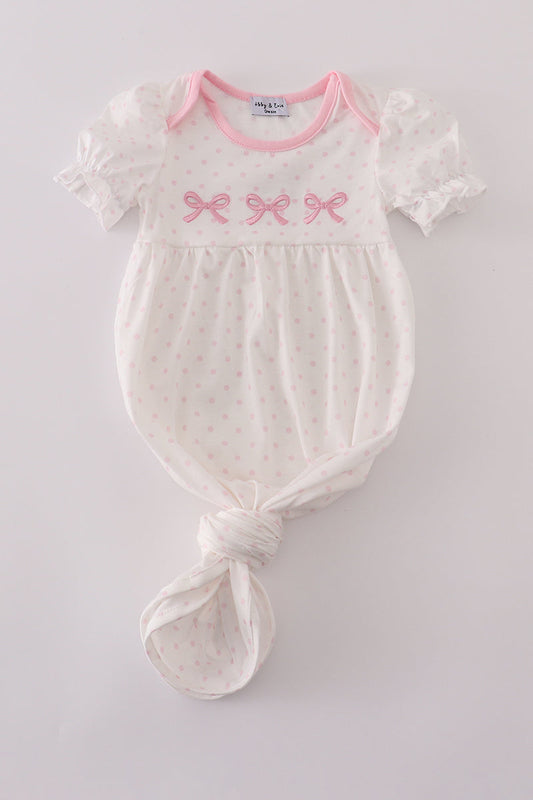 Girls Embroidered Pink Bow Dot Gown