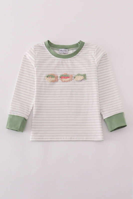 Sage French Knot Fish Long Sleeve Top
