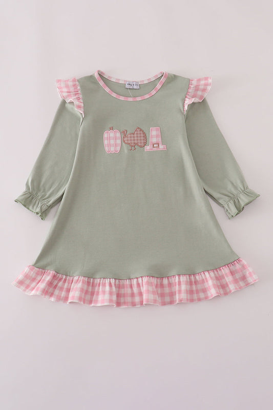 Girls Pumpkin Turkey Appliqué Dress