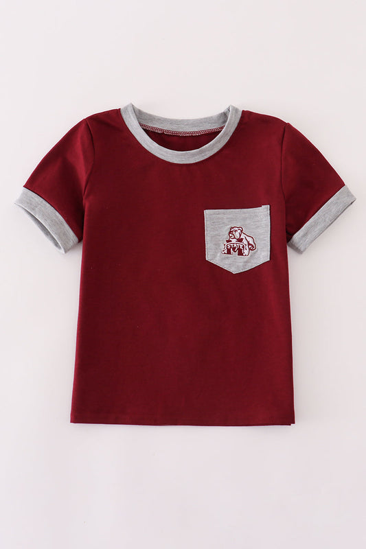 Boys Embroidered Maroon Mississippi Top