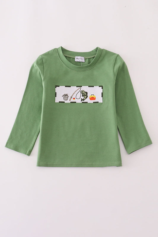 Boys Embroidered Fishing Long Sleeve Top