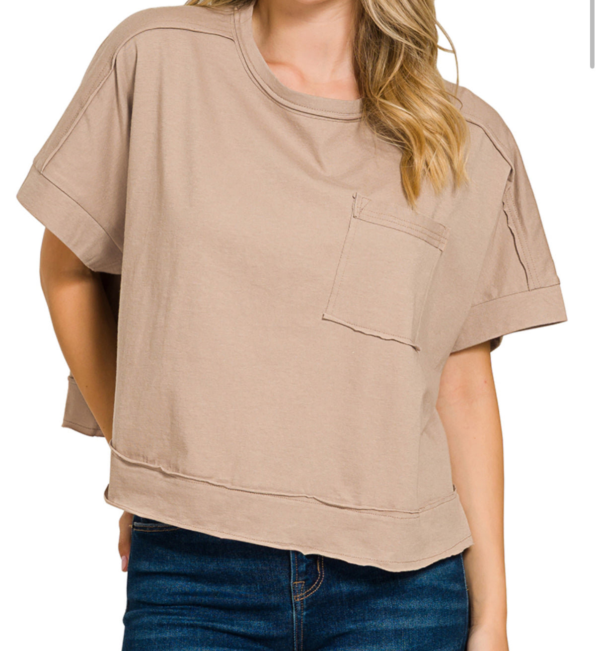 Exposed Seam Oversized Boxy Tee- Mocha