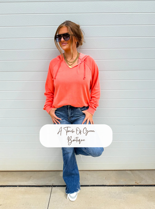 PREORDER Split Neck Rounded Hem Ash Wash Pullover in Peachy