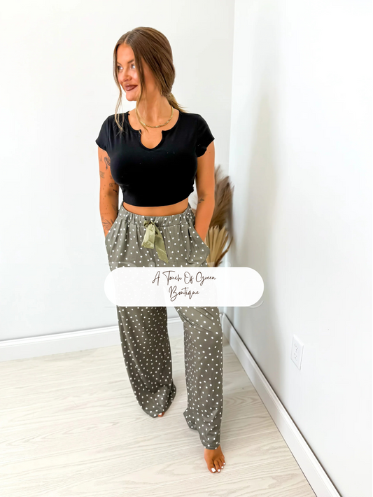 PREORDER Sleepy Sprinkles Green Pajama Pants with Satin Bow