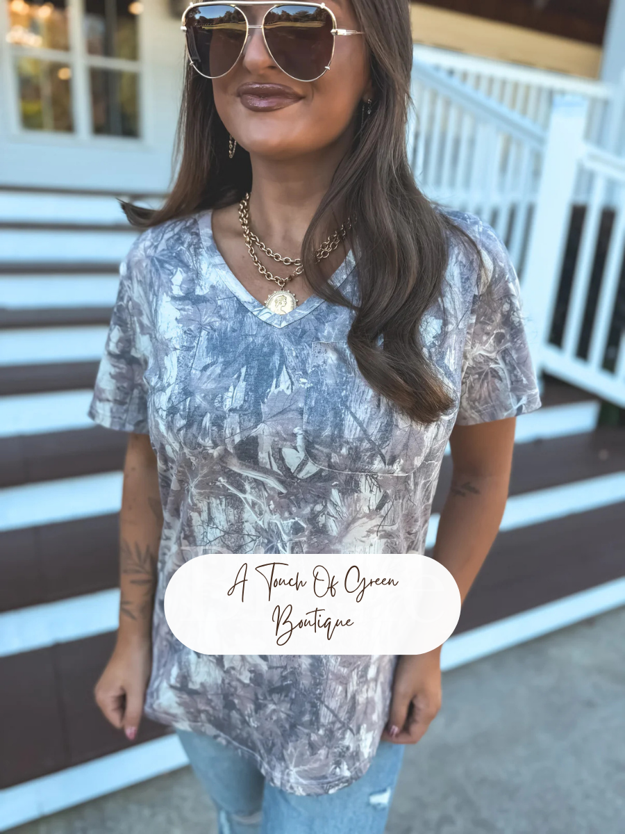 PREORDER Soft Style V Neck Pocket Tee in Dark Camo