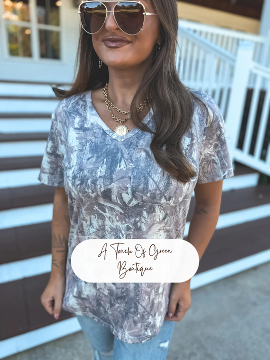 PREORDER Soft Style V Neck Pocket Tee in Dark Camo