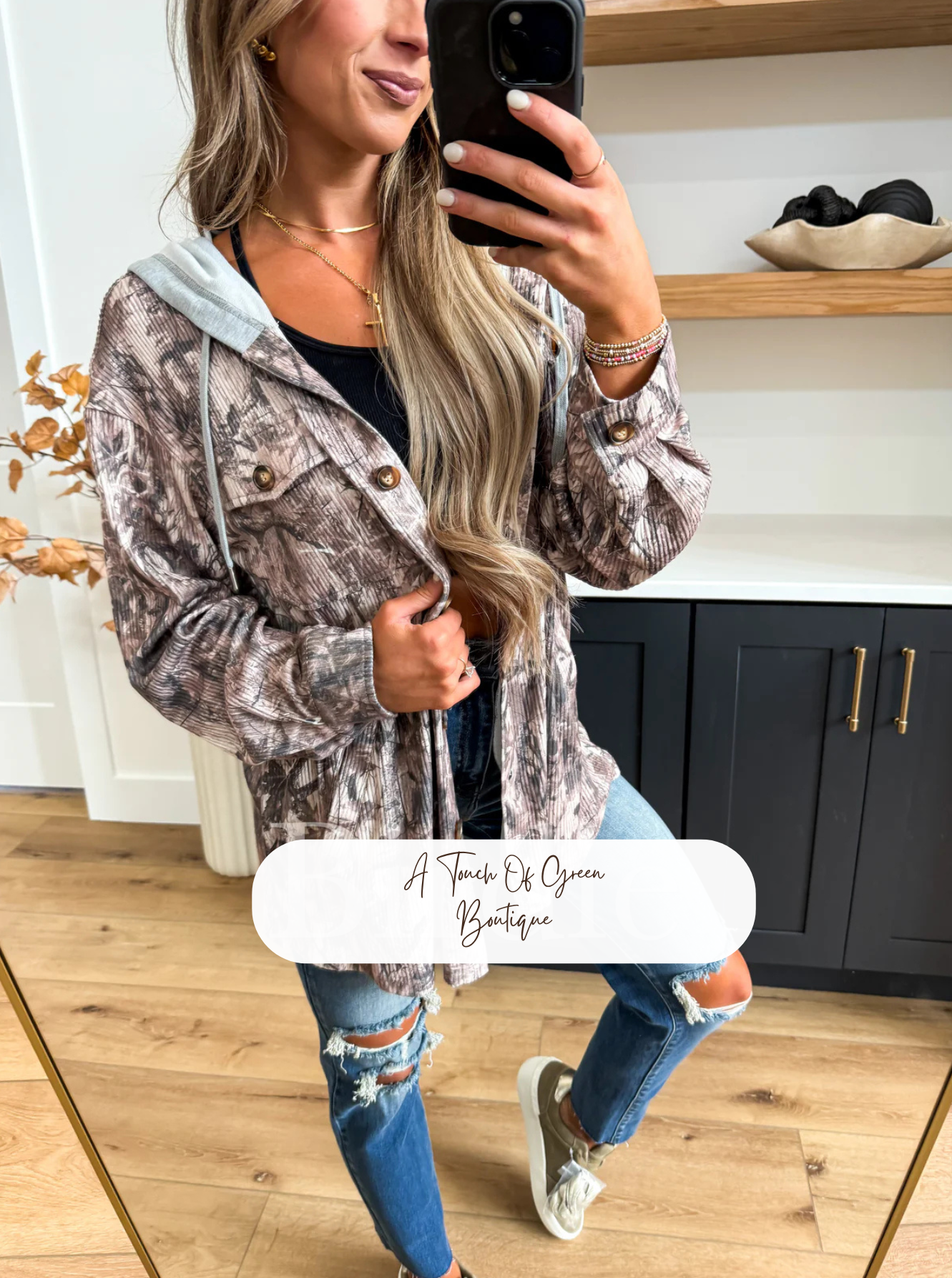 PREORDER Ribbed Shacket with Gray Hood in Dark Camo