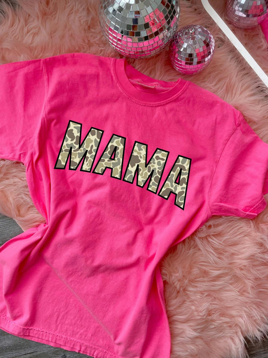 Camo Mama Comfort Colors Graphic Tee-Pink