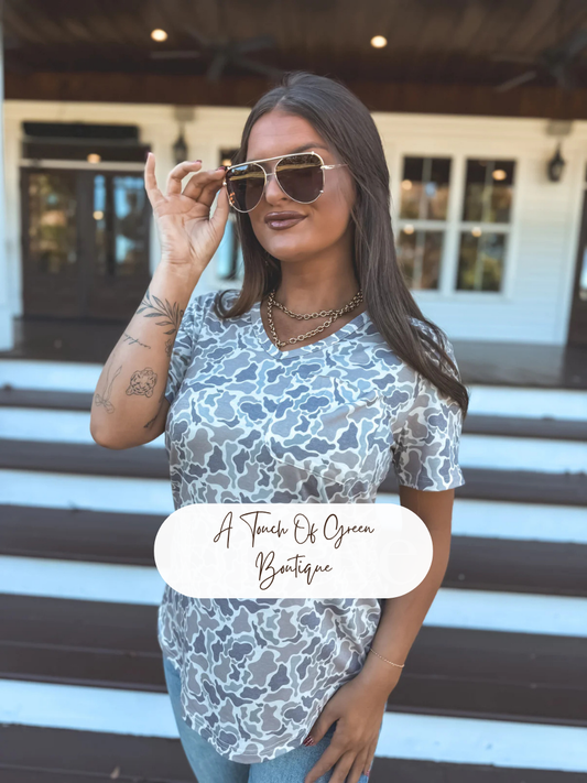 PREORDER Soft Style V Neck Pocket Tee in Duck Camo