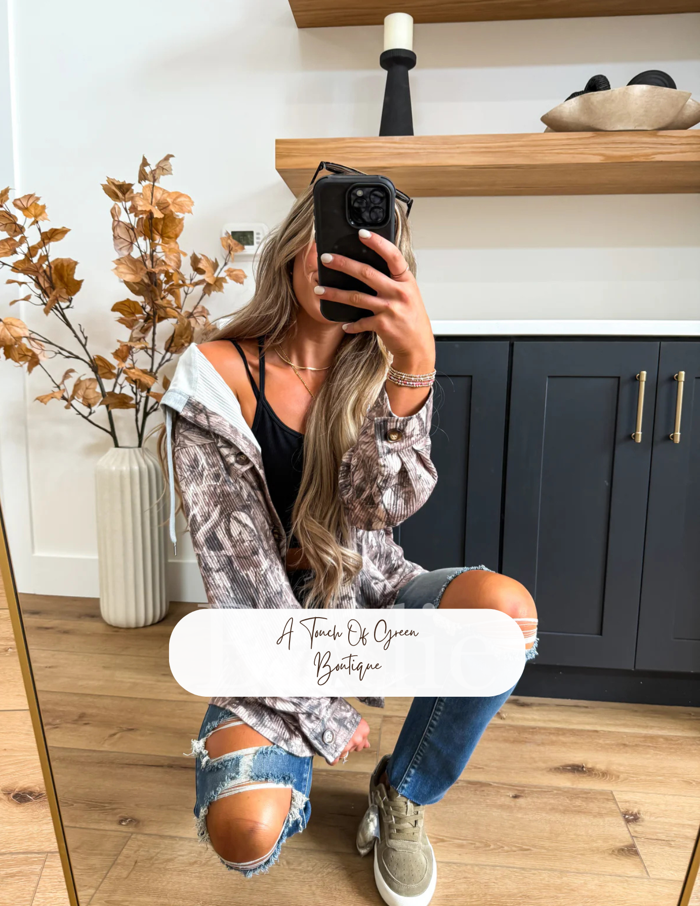 PREORDER Ribbed Shacket with Gray Hood in Dark Camo