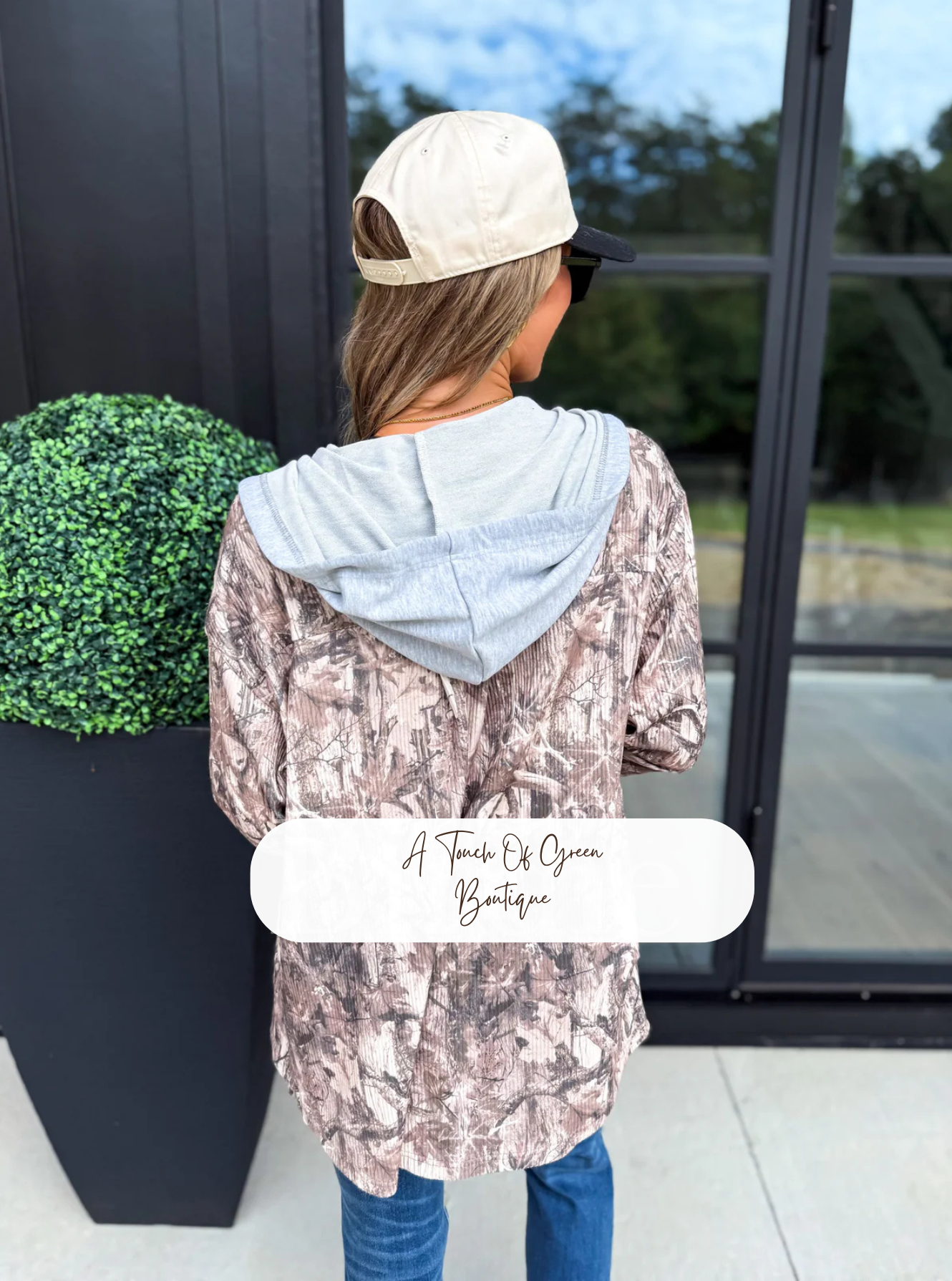 PREORDER Ribbed Shacket with Gray Hood in Dark Camo