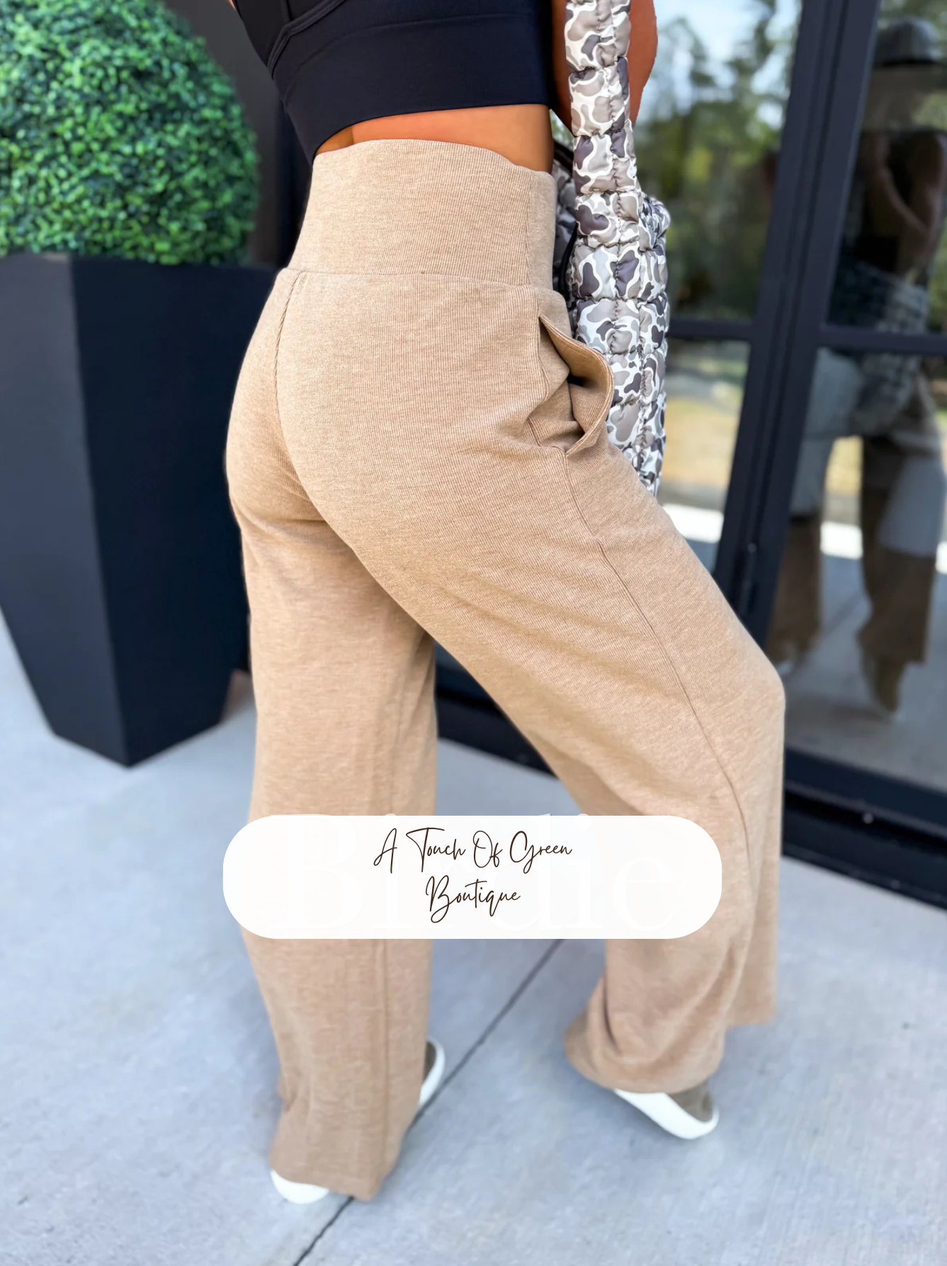 PREORDER Ribbed Wide Leg Pants with Tummy Control in Tan
