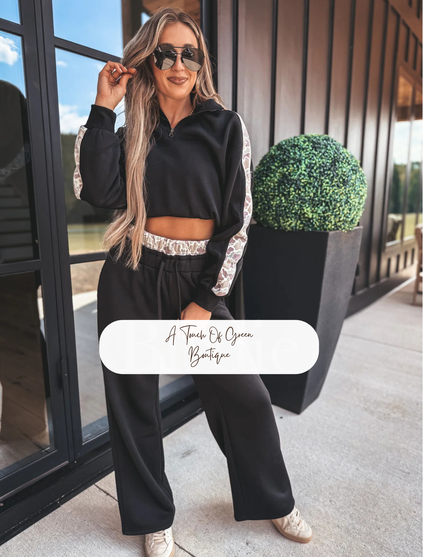 PREORDER Two Piece Black Set with Duck Camo Stripe (Sold as Set)