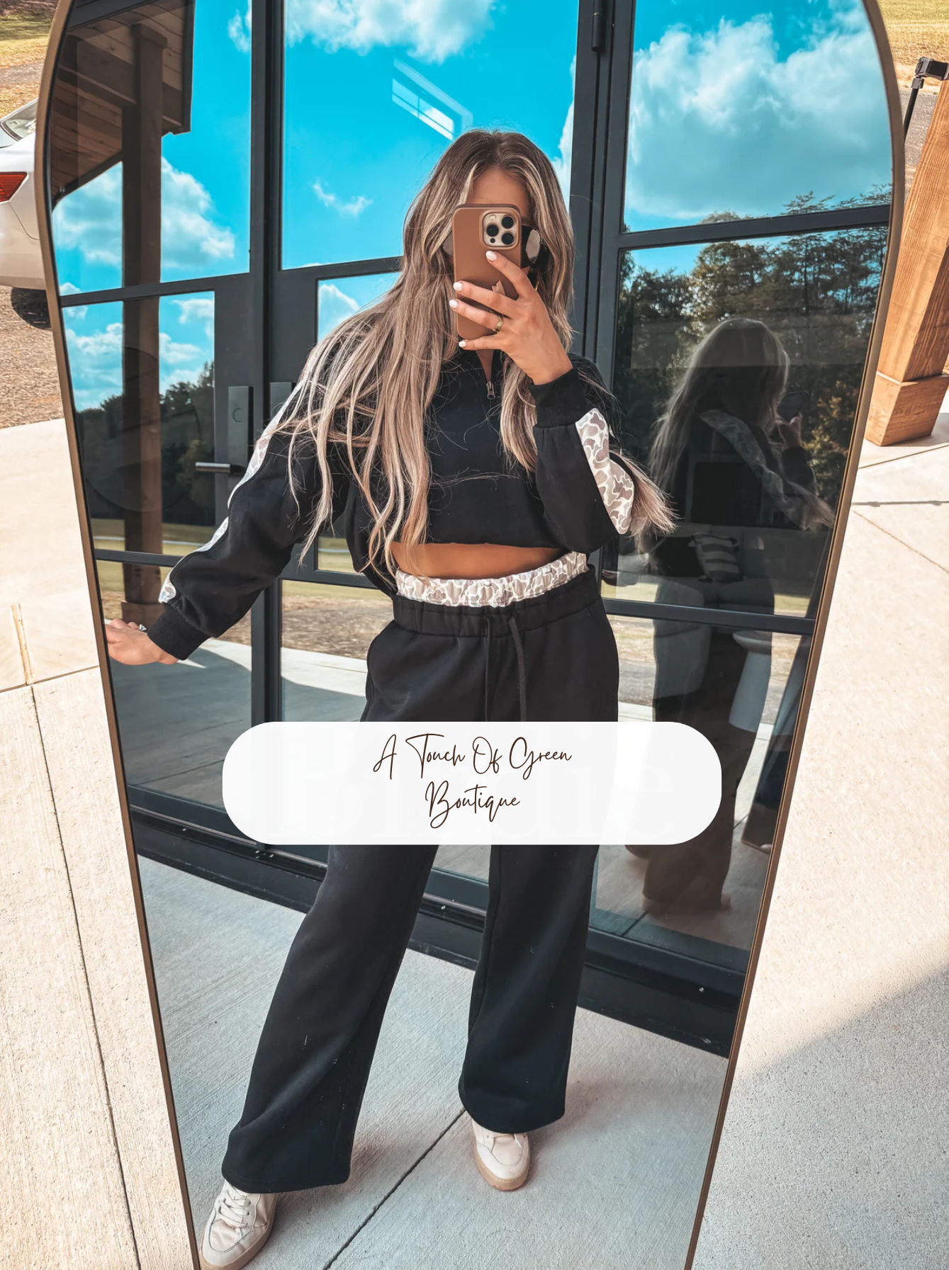 PREORDER Two Piece Black Set with Duck Camo Stripe (Sold as Set)