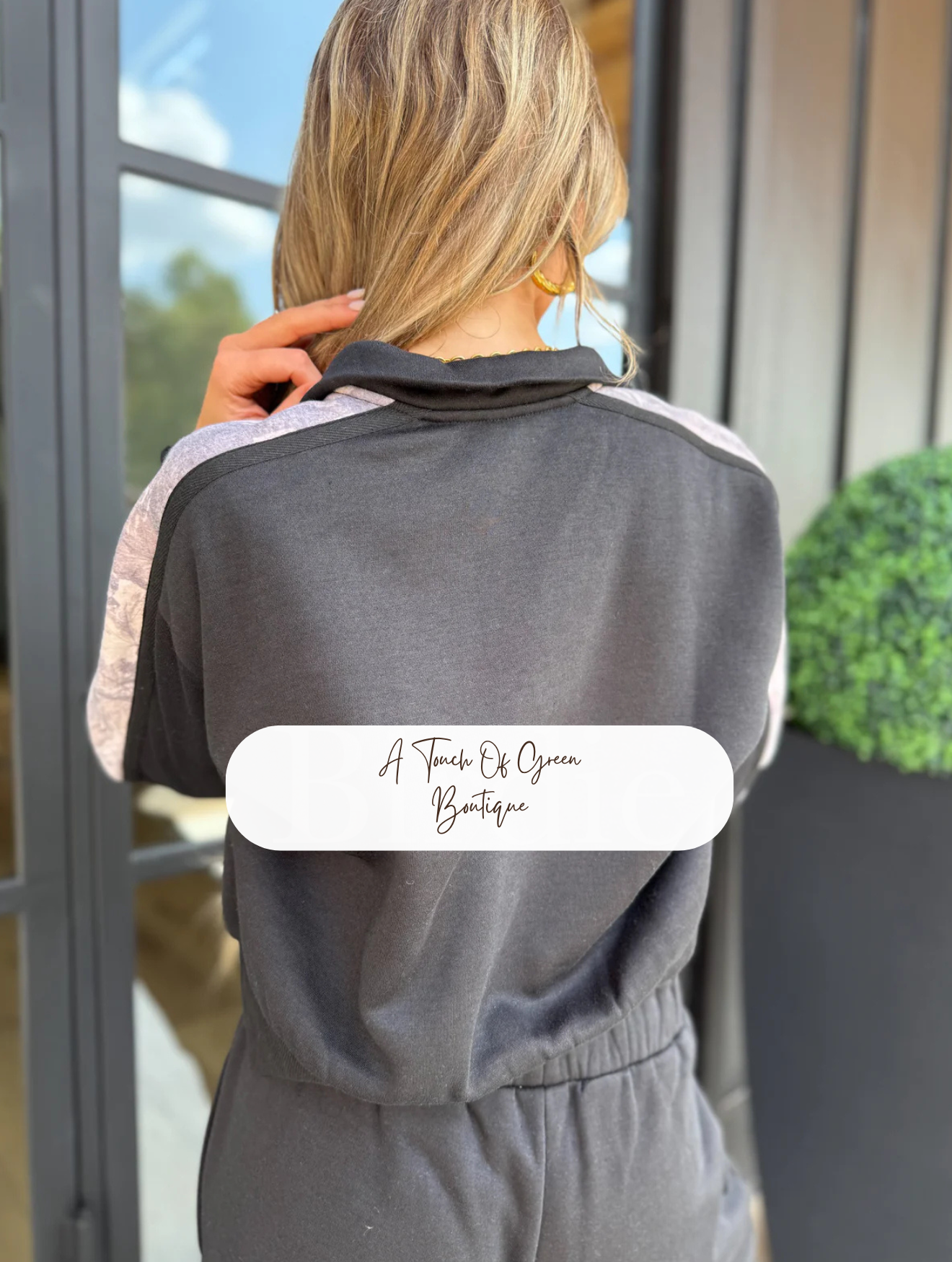 PREORDER Two Piece Black Set with Dark Camo Stripe (Sold as Set)