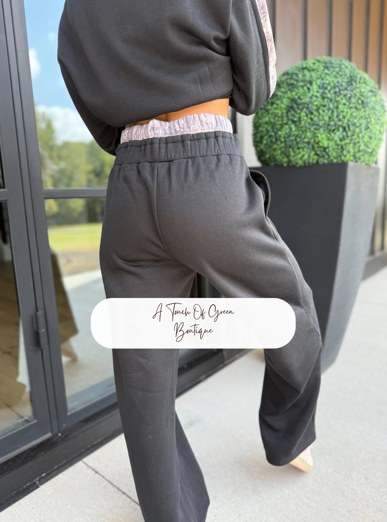 PREORDER Two Piece Black Set with Dark Camo Stripe (Sold as Set)