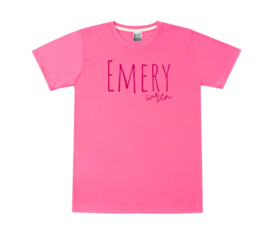 Kids Personalized Name Tee-Neon Pink