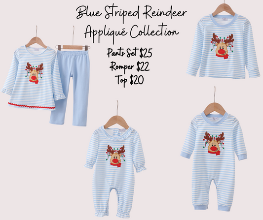 Blue Striped Reindeer Appliqué Collection
