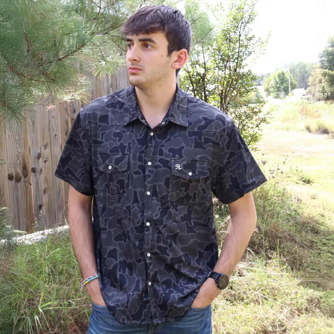 Southern Limit Button Down Black Camo