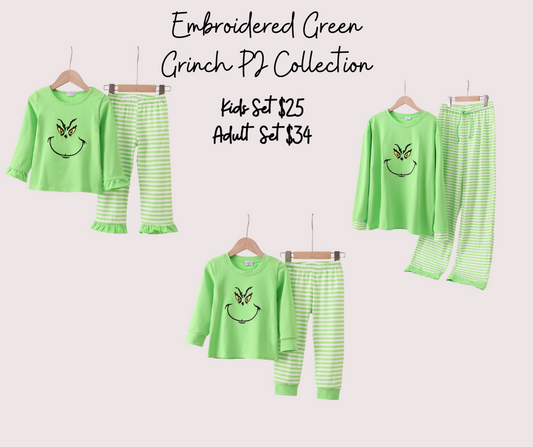 Embroidered Green Grinch Pj Collection