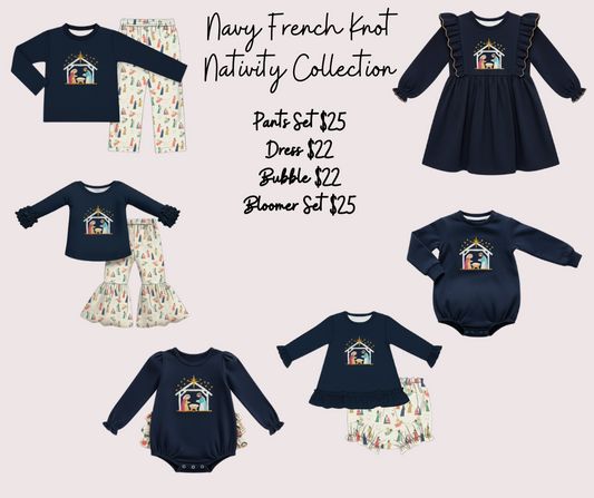 Navy French Knot Nativity Collection